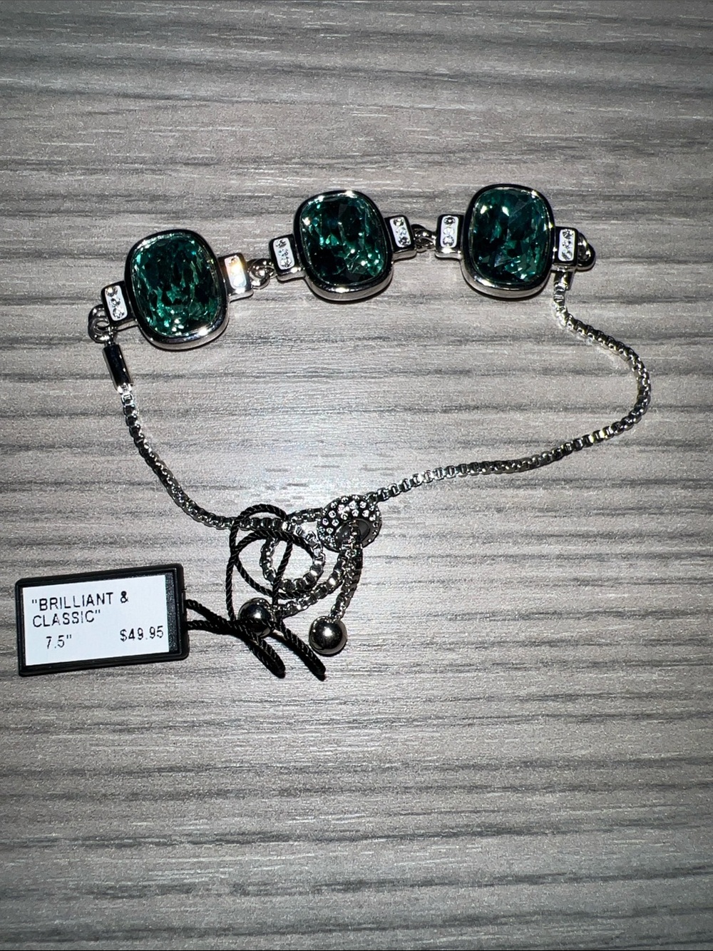 Brilliant & Classic Silver-Tone Emerald Green Crystal Slide Bracelet